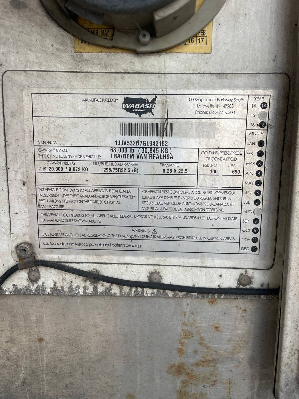 
								2016 Wabash Reefer full									