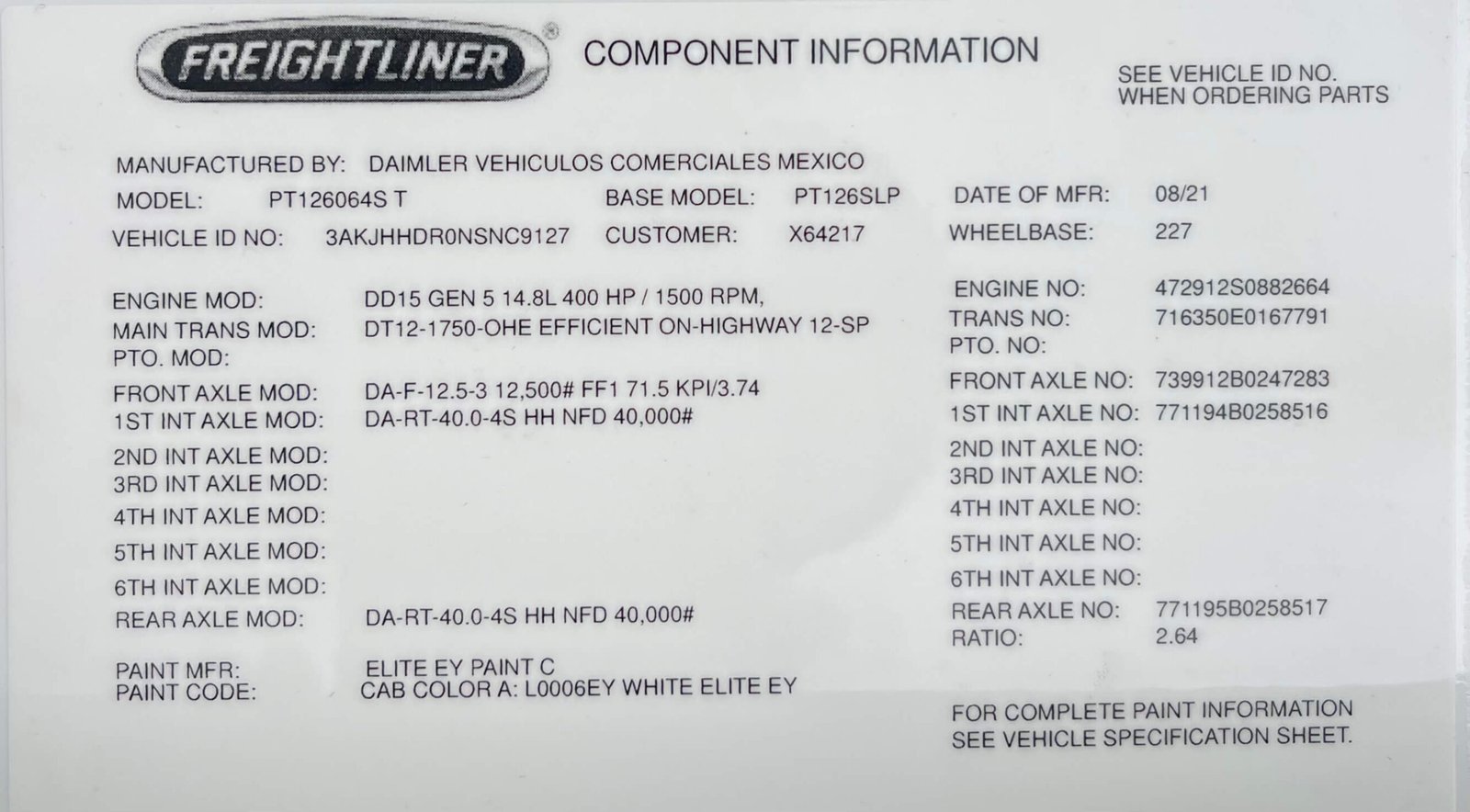 
								2022 Freightliner Cascadia full									